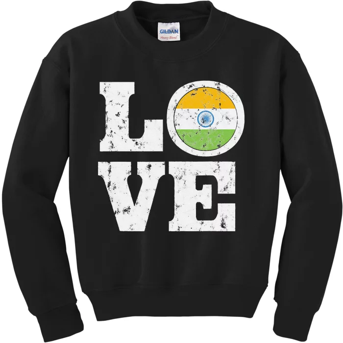 India Love Proud Indian Flag Distressed Kids Sweatshirt