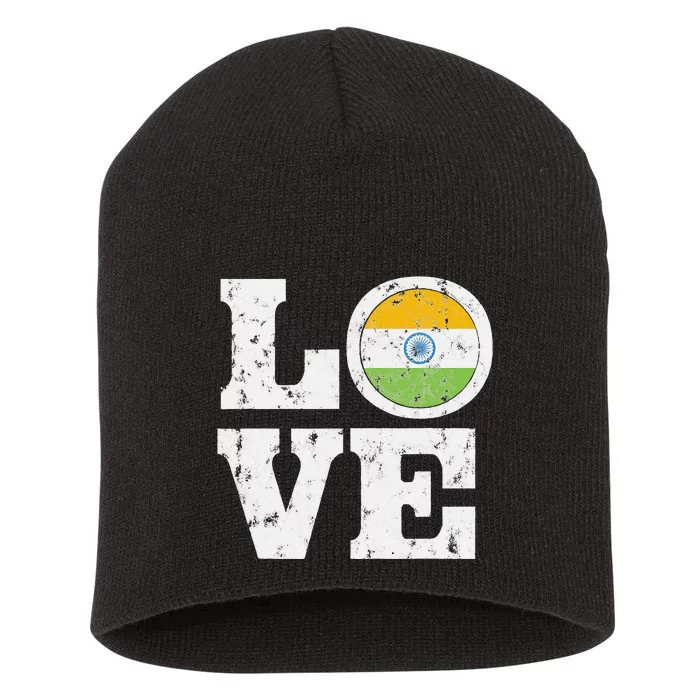 India Love Proud Indian Flag Distressed Short Acrylic Beanie