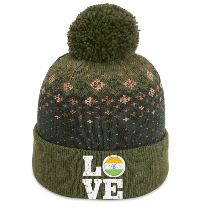 India Love Proud Indian Flag Distressed The Baniff Cuffed Pom Beanie