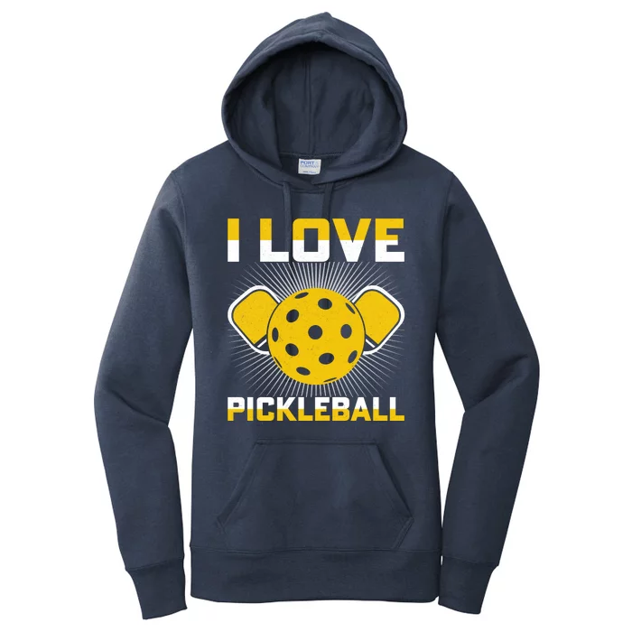 I Love Pickleball Paddle Women's Pullover Hoodie