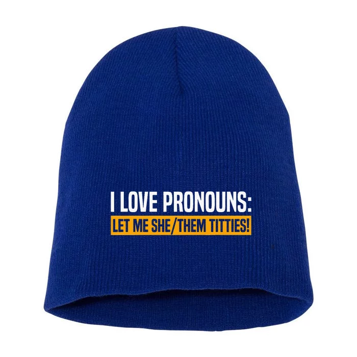 I Love Pronouns Let Me She Them Titties Short Acrylic Beanie