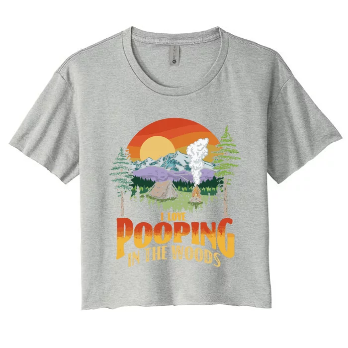 I Love Pooping In The Woods! Funny Vintage Camping Retro 80s Gift Women's Crop Top Tee