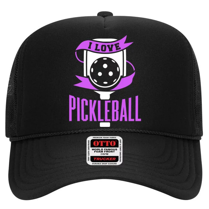 I Love Pickleball High Crown Mesh Trucker Hat