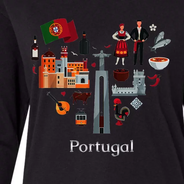 I Love Portugal Lisbon Map Iconic Traditional Souvenir Gift Womens Cotton Relaxed Long Sleeve T-Shirt