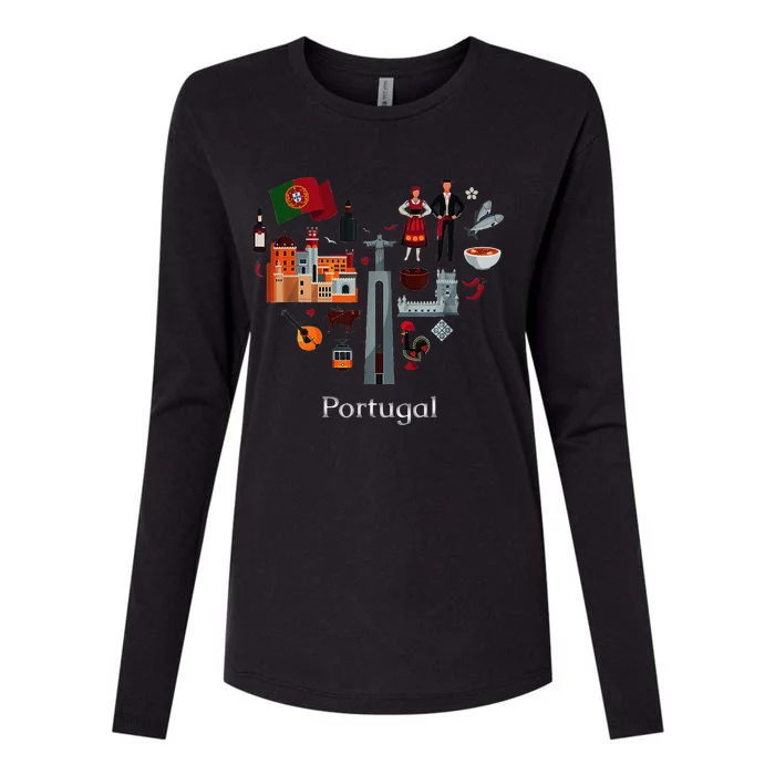 I Love Portugal Lisbon Map Iconic Traditional Souvenir Gift Womens Cotton Relaxed Long Sleeve T-Shirt