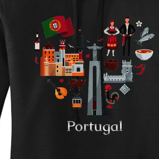 I Love Portugal Lisbon Map Iconic Traditional Souvenir Gift Women's Pullover Hoodie