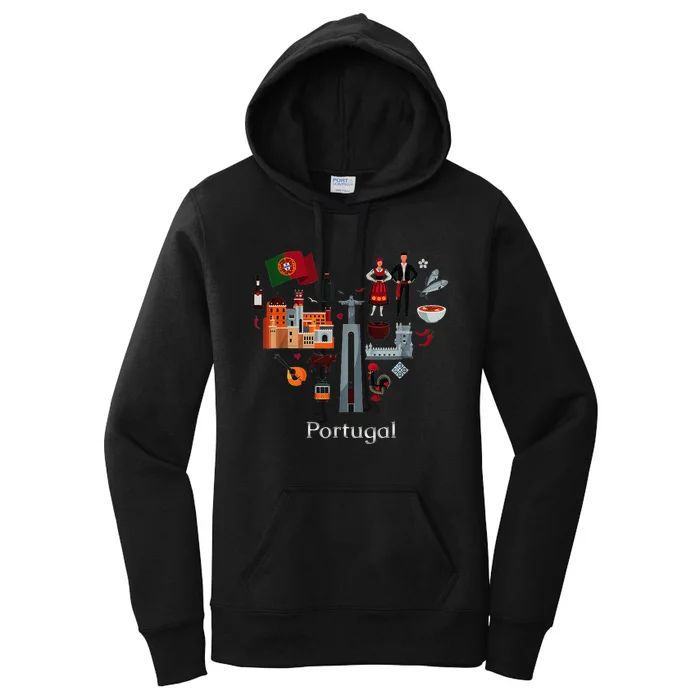 I Love Portugal Lisbon Map Iconic Traditional Souvenir Gift Women's Pullover Hoodie