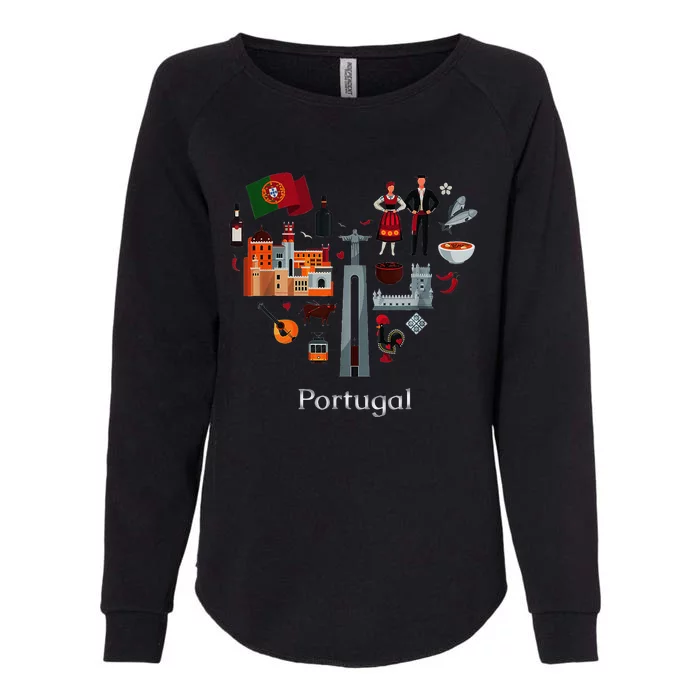 I Love Portugal Lisbon Map Iconic Traditional Souvenir Gift Womens California Wash Sweatshirt