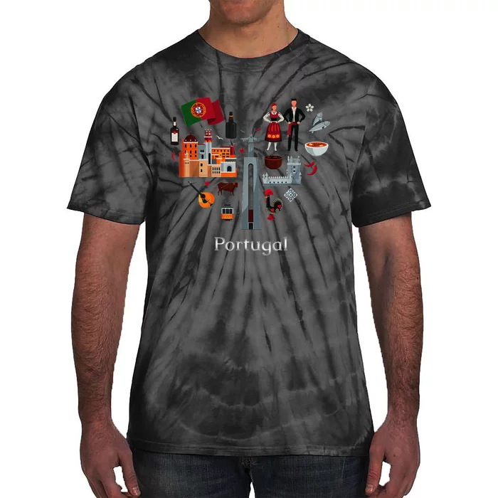 I Love Portugal Lisbon Map Iconic Traditional Souvenir Gift Tie-Dye T-Shirt