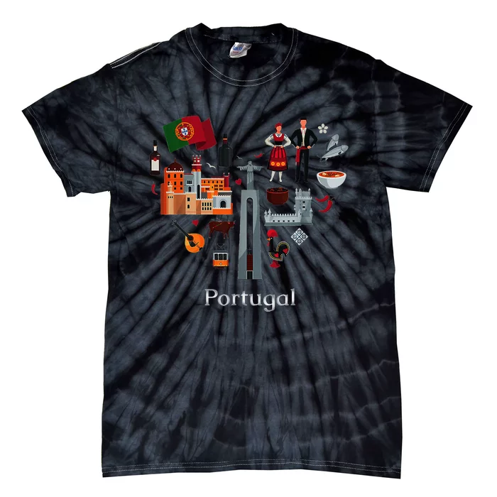 I Love Portugal Lisbon Map Iconic Traditional Souvenir Gift Tie-Dye T-Shirt