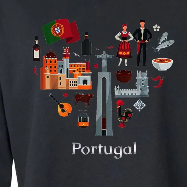 I Love Portugal Lisbon Map Iconic Traditional Souvenir Gift Cropped Pullover Crew