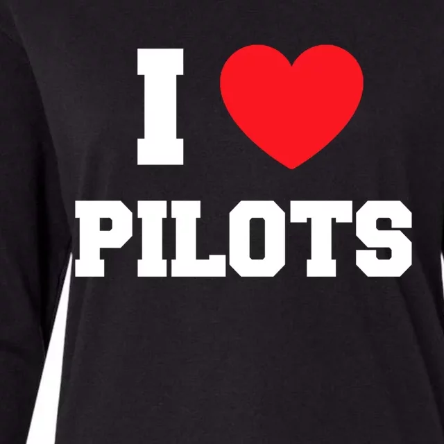 I Love Pilots Cute Gift Womens Cotton Relaxed Long Sleeve T-Shirt