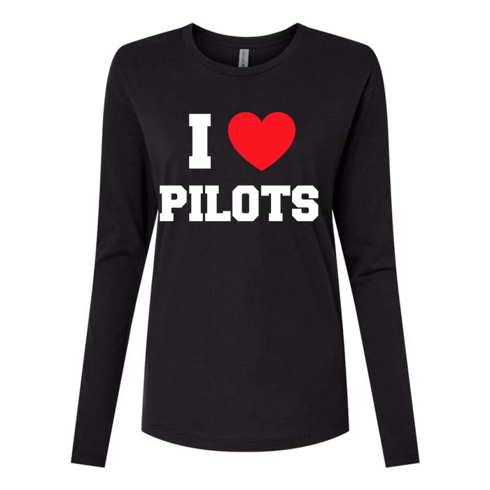 I Love Pilots Cute Gift Womens Cotton Relaxed Long Sleeve T-Shirt