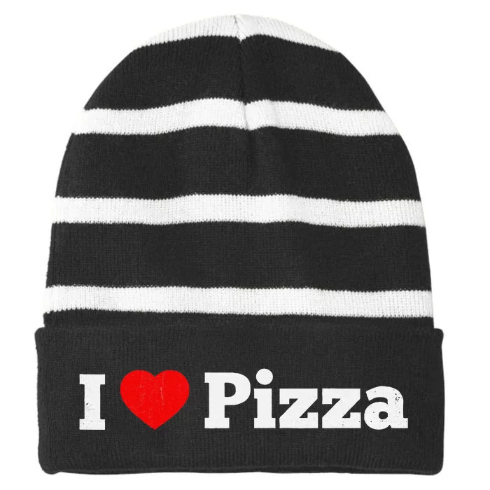 I Love Pizza Pizza Party Pizza Lover Food Vintage Style Striped Beanie with Solid Band