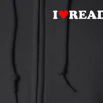 I Love Reading Cute Red Heart Books Lover Full Zip Hoodie