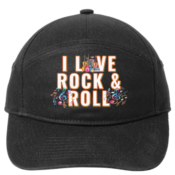 I Love Rock & Roll Music Musical Instrument Retro Vintage 7-Panel Snapback Hat