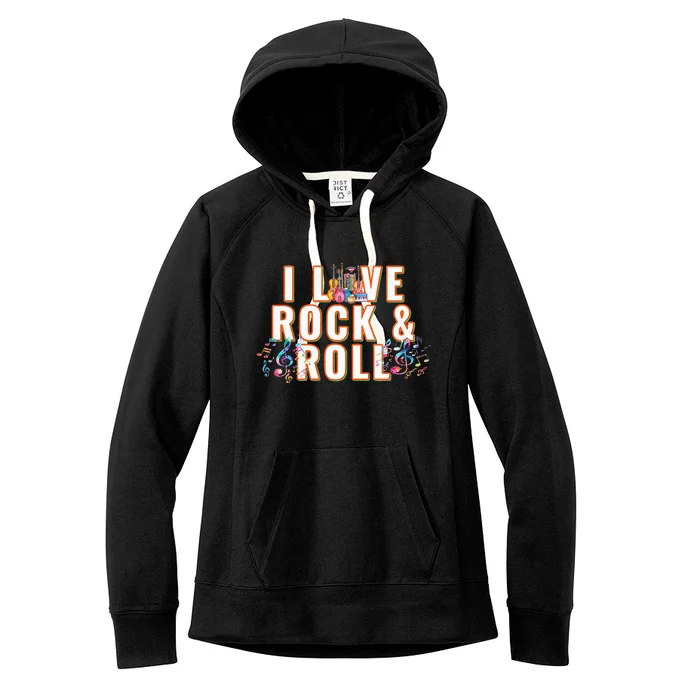 I Love Rock & Roll Music Musical Instrument Retro Vintage Women's Fleece Hoodie