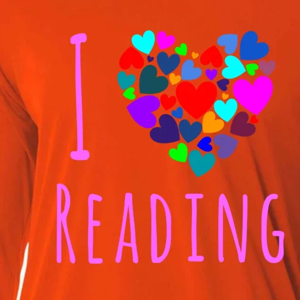 I Love Reading Gift Funny Gift Heart Love Books Reading Club Cooling Performance Long Sleeve Crew