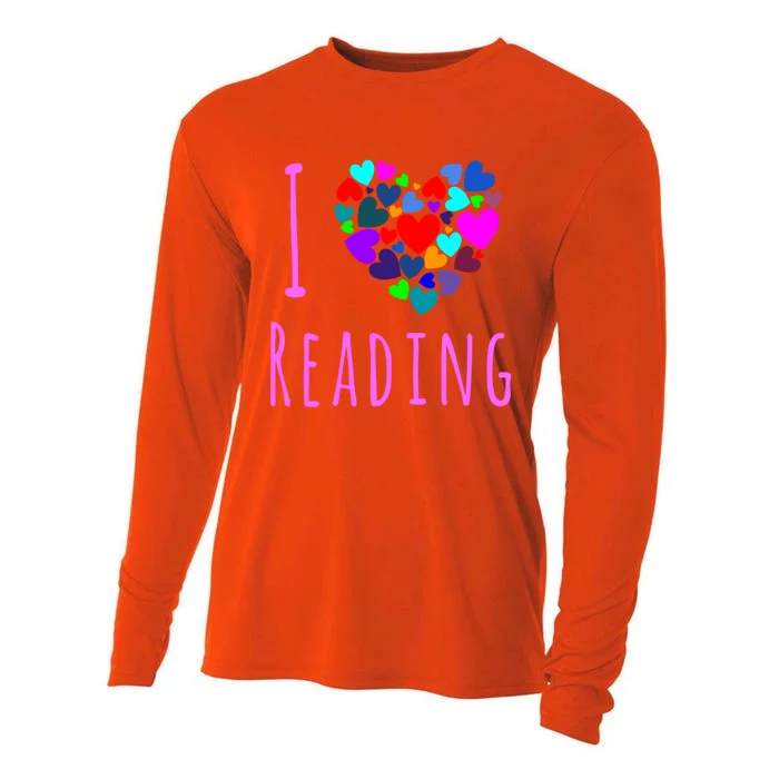 I Love Reading Gift Funny Gift Heart Love Books Reading Club Cooling Performance Long Sleeve Crew