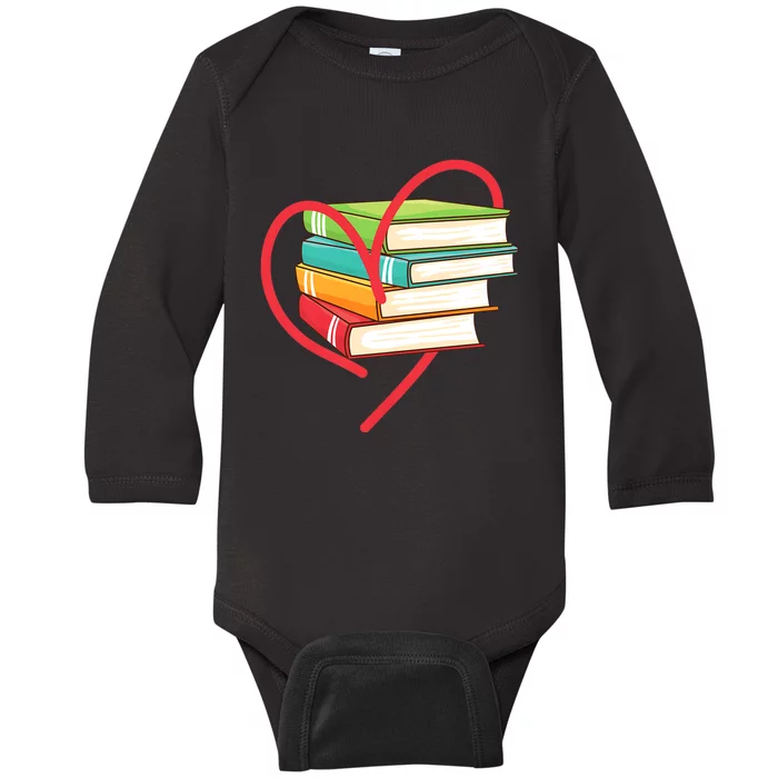 I Love Reading Heart Love Books Gift Library Bookworm Baby Long Sleeve Bodysuit