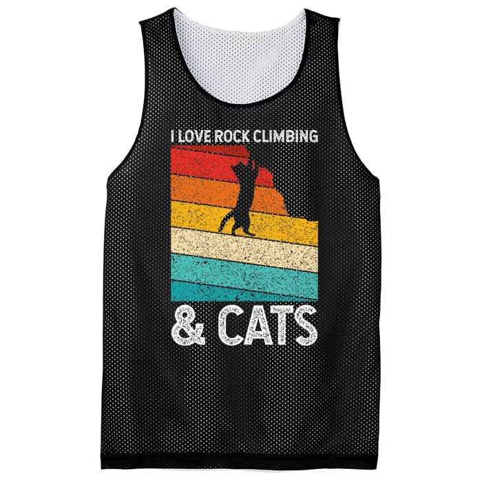 I Love Rock Climbing & Cats Cute Kitty Cat Lover Gift Mesh Reversible Basketball Jersey Tank