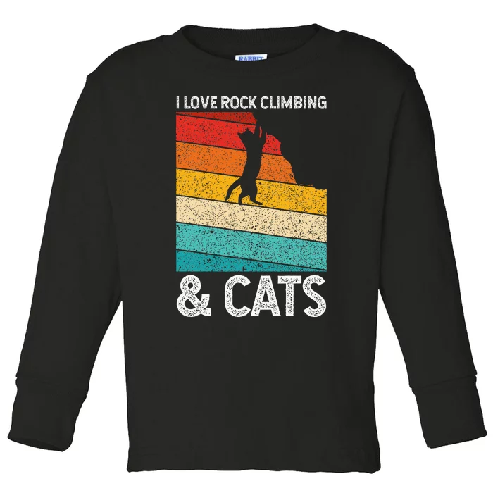 I Love Rock Climbing & Cats Cute Kitty Cat Lover Gift Toddler Long Sleeve Shirt