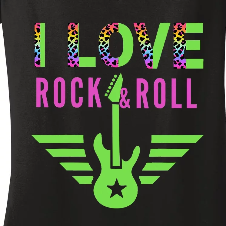 I Love Rock And Roll Guitar Women's V-Neck T-Shirt