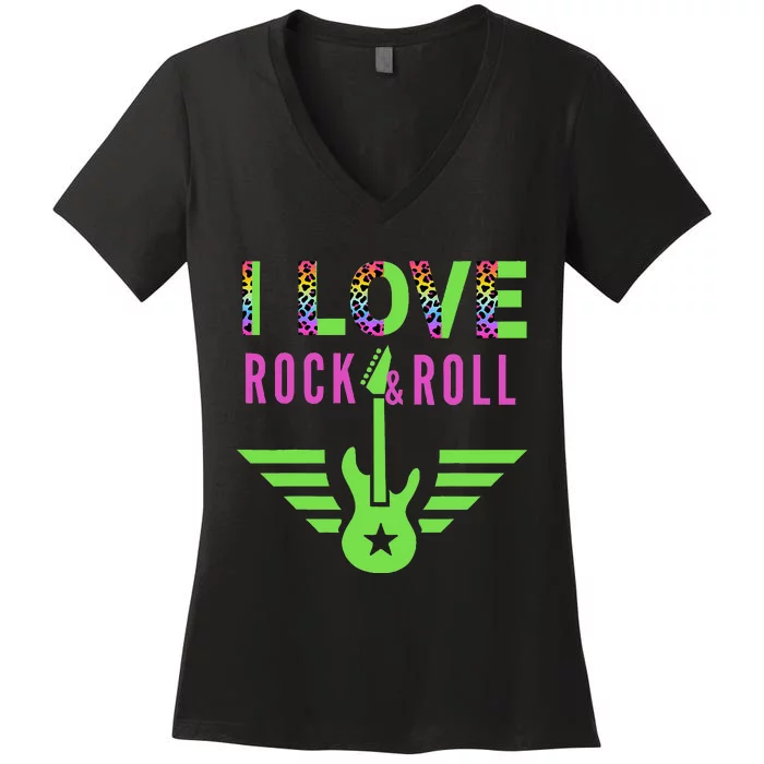 I Love Rock And Roll Guitar Women's V-Neck T-Shirt