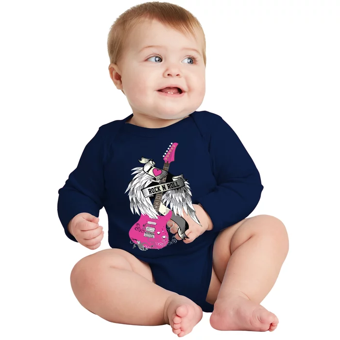 I Love Rock And Roll Guitar Angel Wings Baby Long Sleeve Bodysuit