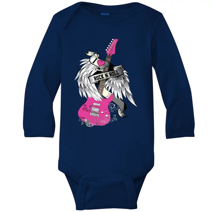 I Love Rock And Roll Guitar Angel Wings Baby Long Sleeve Bodysuit