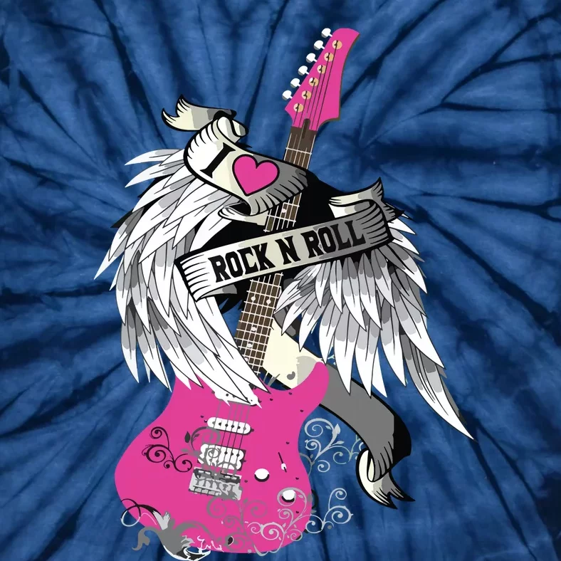 I Love Rock And Roll Guitar Angel Wings Tie-Dye T-Shirt