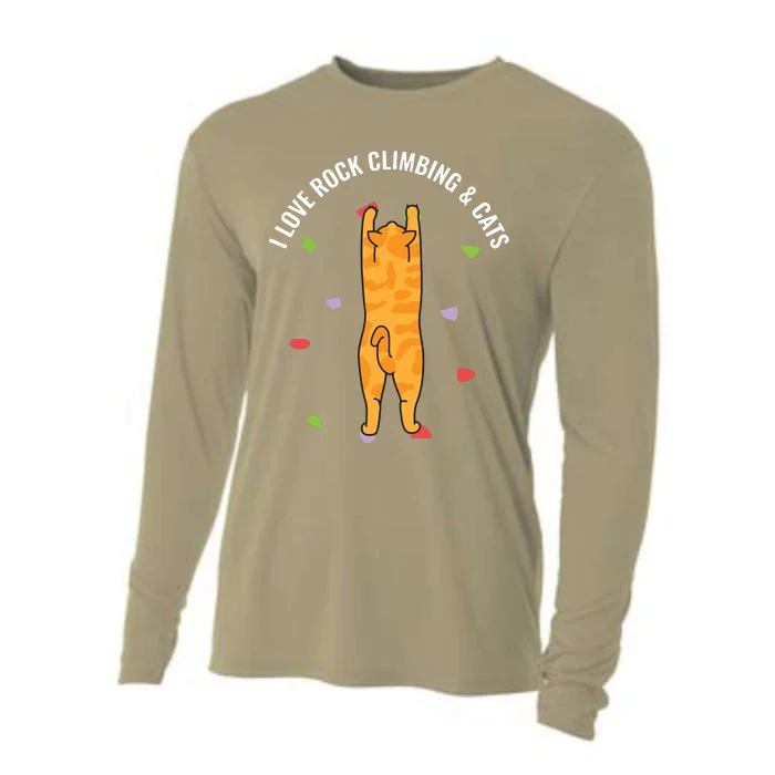 I Love Rock Climbing Cats, Orange Kitty Cat Climber Cooling Performance Long Sleeve Crew