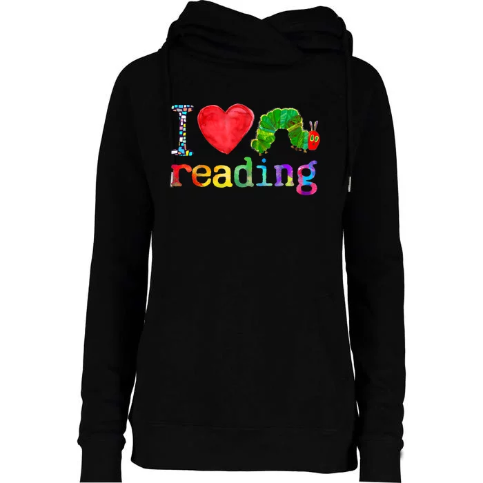 I Love Reading Cute Heart Funny Bookworm Book Lover Teacher Womens Funnel Neck Pullover Hood