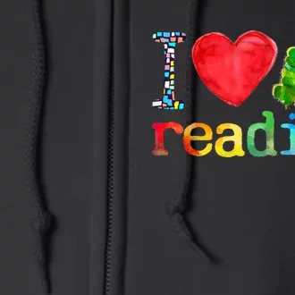 I Love Reading Cute Heart Funny Bookworm Book Lover Teacher Full Zip Hoodie