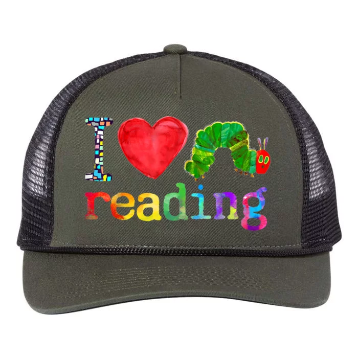 I Love Reading Cute Heart Funny Bookworm Book Lover Teacher Retro Rope Trucker Hat Cap