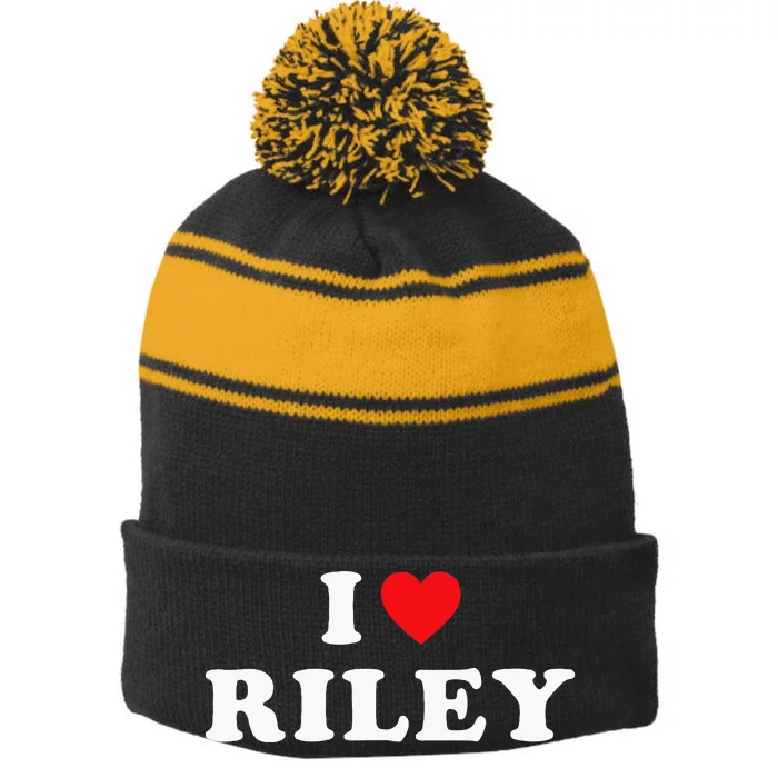 I Love Riley I Heart Riley Stripe Pom Pom Beanie