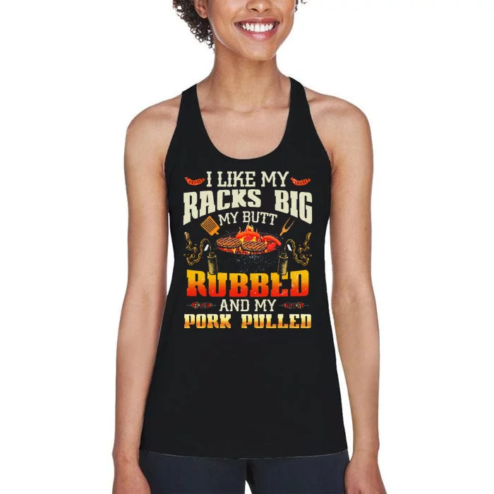 I Like Racks Big And Pork Pulled Bbq Humor Women's Racerback Tank