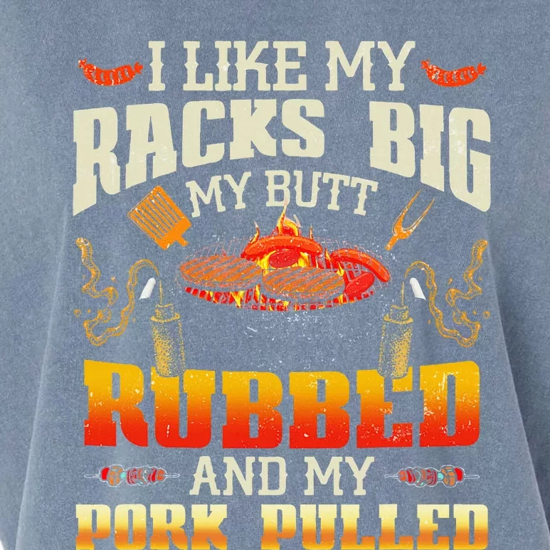 I Like Racks Big And Pork Pulled Bbq Humor Garment-Dyed Women's Muscle Tee