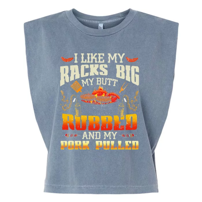 I Like Racks Big And Pork Pulled Bbq Humor Garment-Dyed Women's Muscle Tee