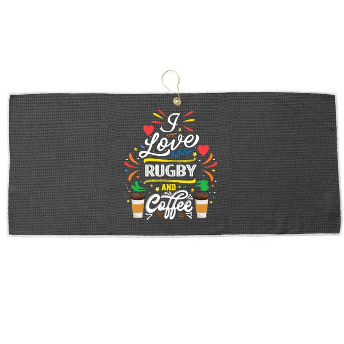 I Love RUGBY And Coffee Meme Large Microfiber Waffle Golf Towel