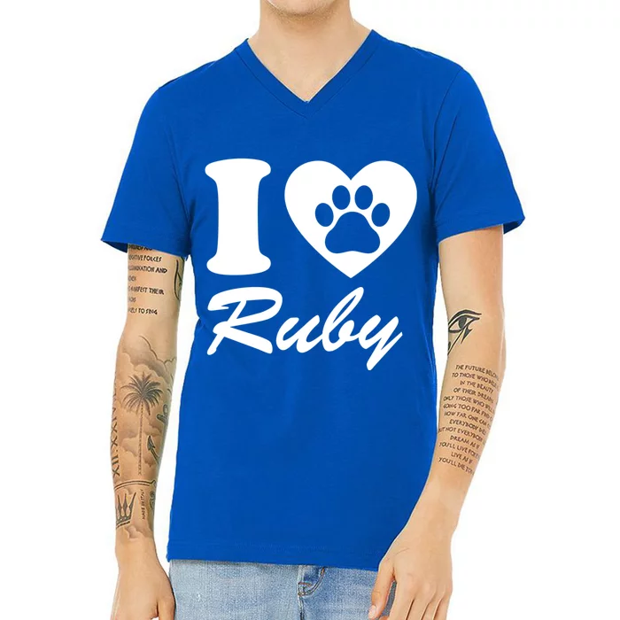 I Love Ruby Dog Name Funny For Dog Lovers Gift V-Neck T-Shirt