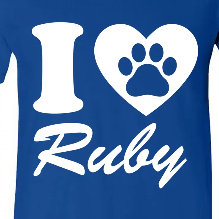 I Love Ruby Dog Name Funny For Dog Lovers Gift V-Neck T-Shirt