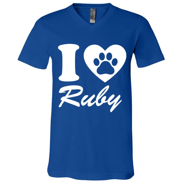 I Love Ruby Dog Name Funny For Dog Lovers Gift V-Neck T-Shirt