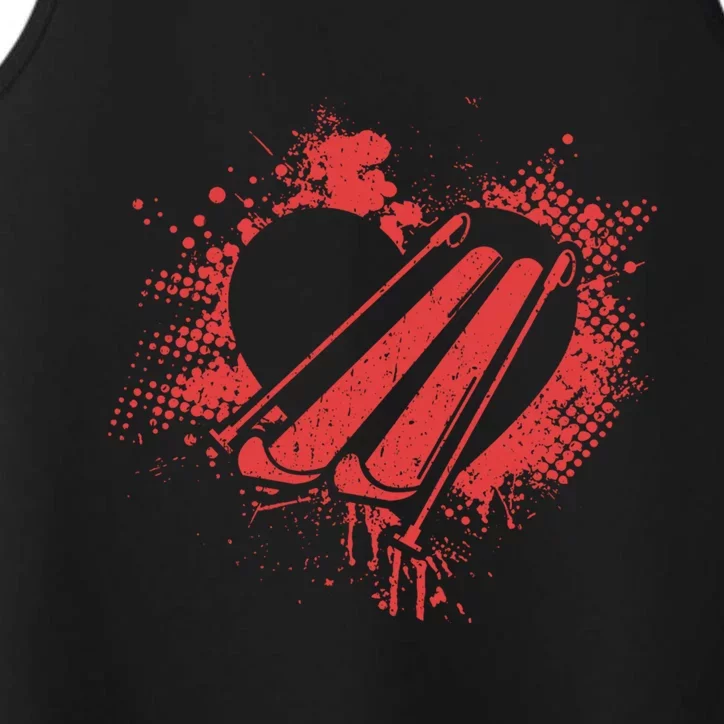 I Love Skiing Funny Ski Skier Valentine's Day Gift Performance Tank