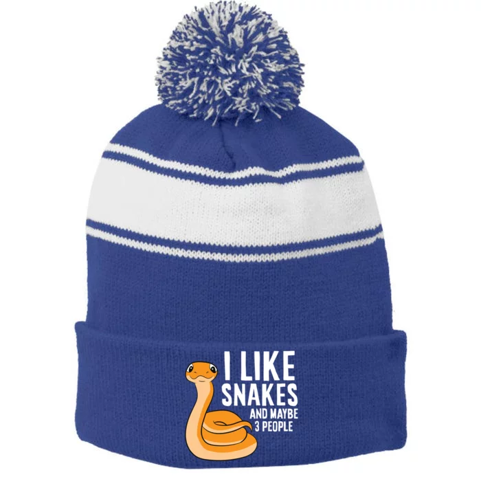 I Like Snakes And Maybe 3 People Snake Reptile Lover Gift Stripe Pom Pom Beanie