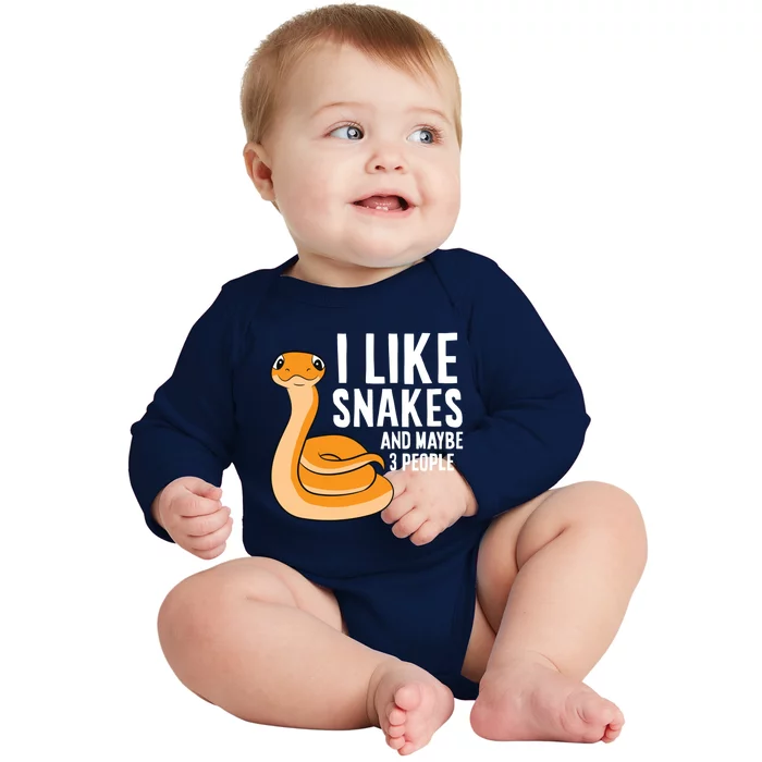 I Like Snakes And Maybe 3 People Snake Reptile Lover Gift Baby Long Sleeve Bodysuit