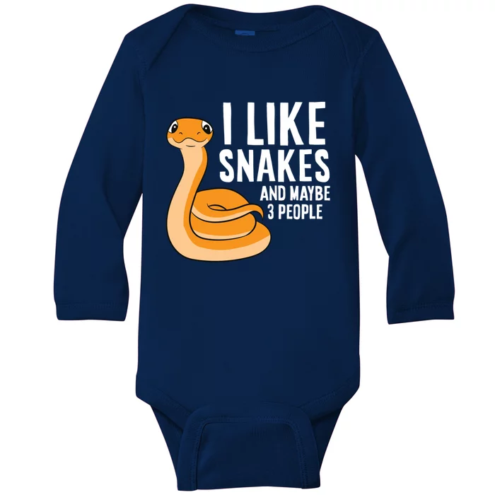 I Like Snakes And Maybe 3 People Snake Reptile Lover Gift Baby Long Sleeve Bodysuit