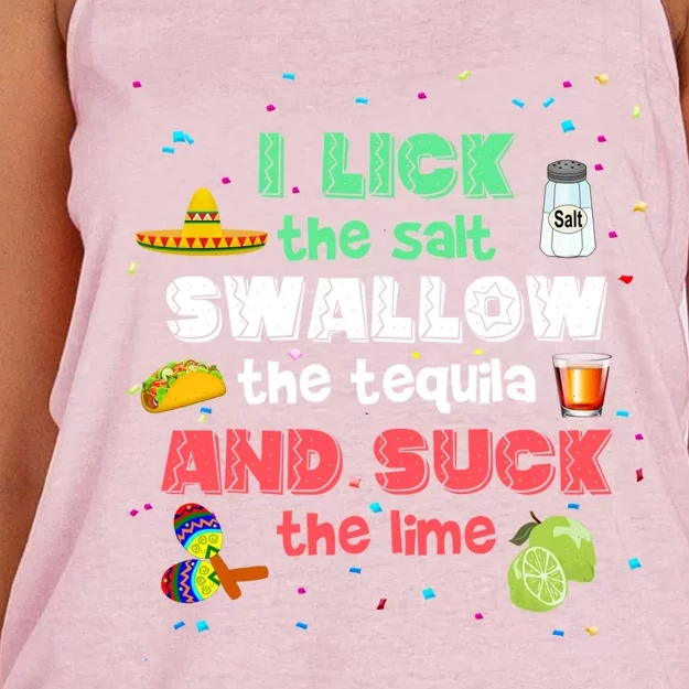 I Lick Salt Swallow Tequila Suck Lime Funny Cinco De Mayo Gift Women's Knotted Racerback Tank