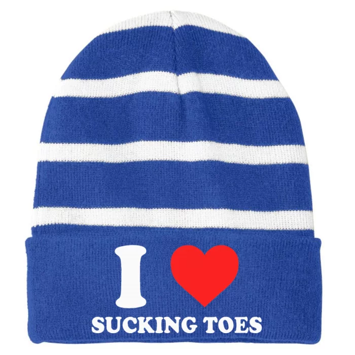 I Love Sucking Toes Heart Striped Beanie with Solid Band