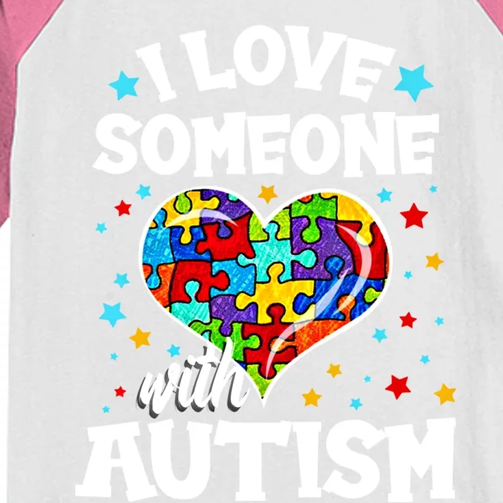 I Love Someone With Autism Gift Kids Colorblock Raglan Jersey